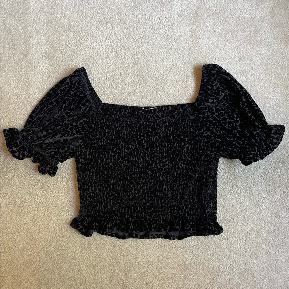 Rewind Black Velvet Crop Top